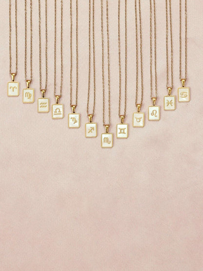 SALTY Gold & White Sign of the Stars Zodiac Virgo Pendant With Chain