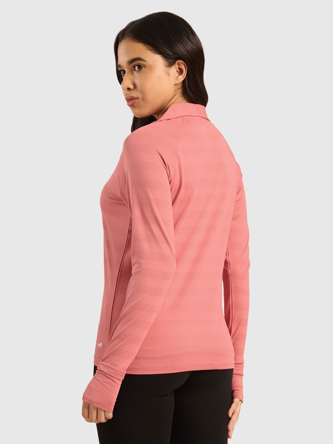 Vogue Women Self Design Full Sleeves Polo Collar T-shirt