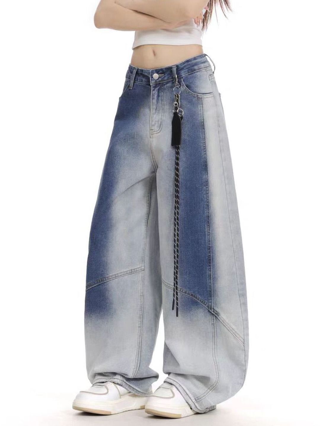 Women Wide Leg Mid-Rise Heavy Fade Jeans