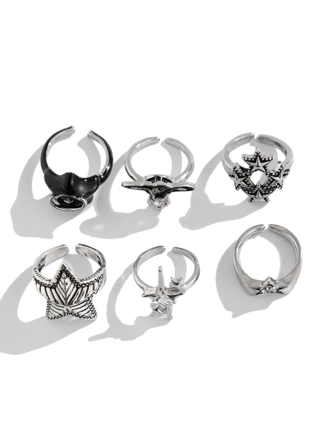 Men Set Of 6 Silver-Plated Finger Rings