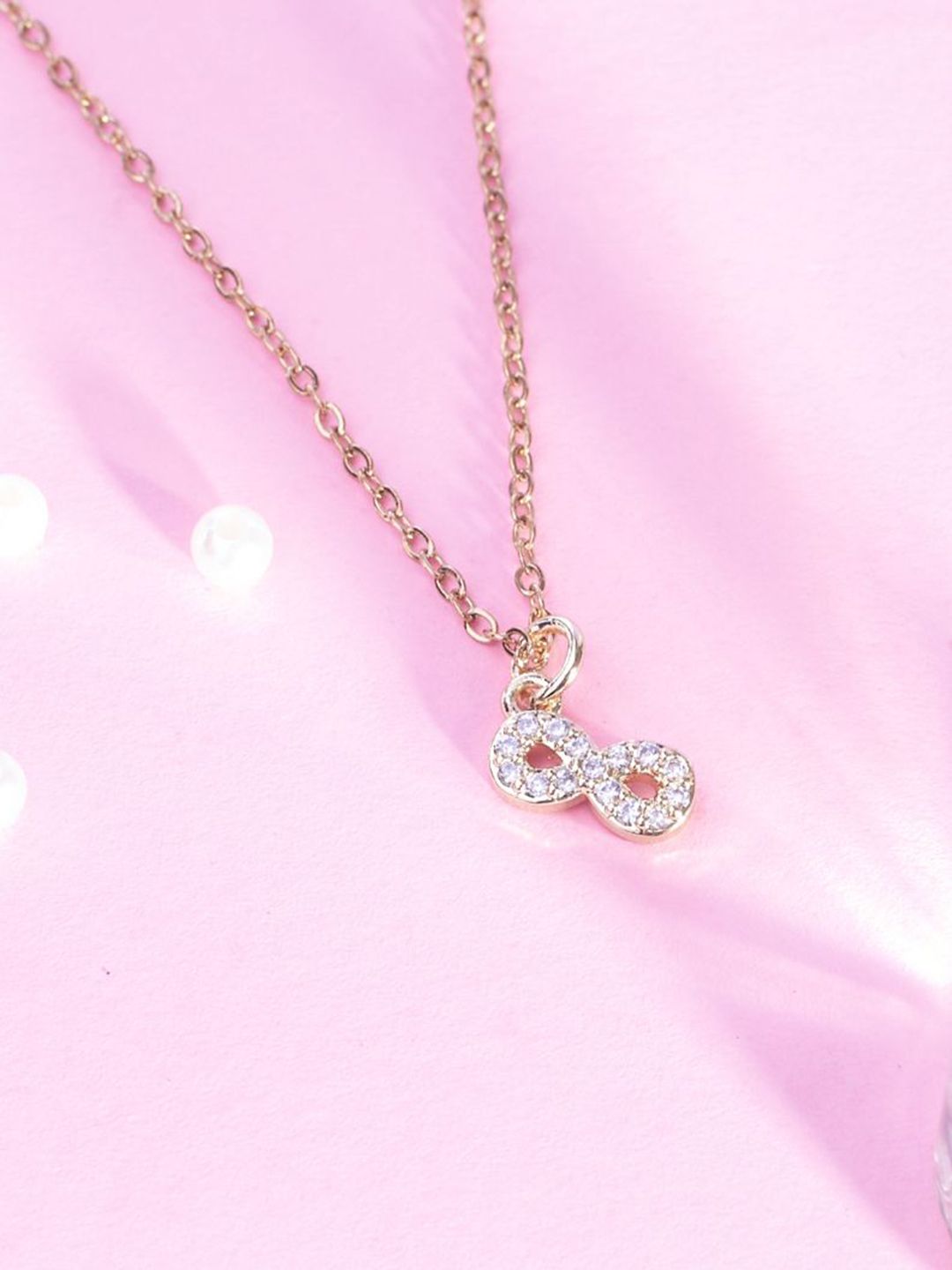 SALTY Stainless Steel Stone Studded Infinity Charm Pendant & Chain Jewellery Accessories