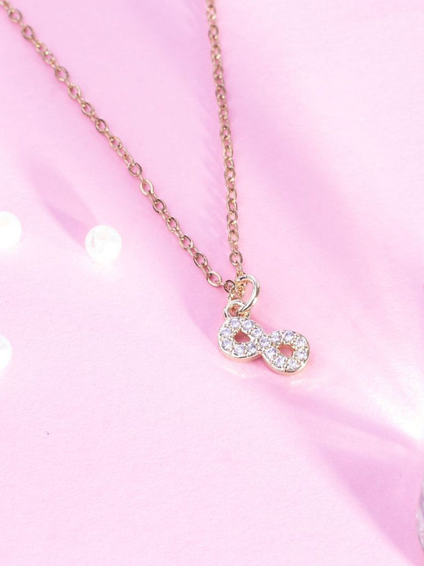 SALTY Stainless Steel Stone Studded Infinity Charm Pendant & Chain Jewellery Accessories