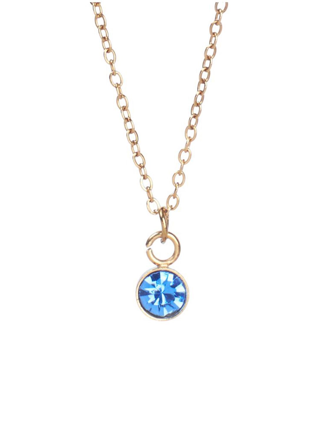 SALTY Vibrant Dark Blue Crystal Stone Studded Aura Circular Shaped Pendant with Chain