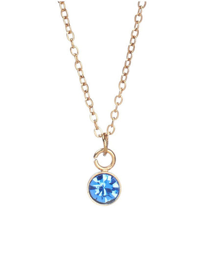 SALTY Vibrant Dark Blue Crystal Stone Studded Aura Circular Shaped Pendant with Chain