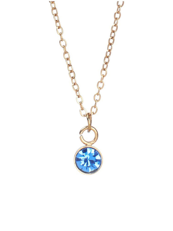 SALTY Vibrant Dark Blue Crystal Stone Studded Aura Circular Shaped Pendant with Chain
