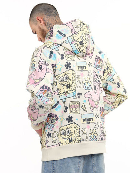 Men Printed SpongeBob All Over Hoodie