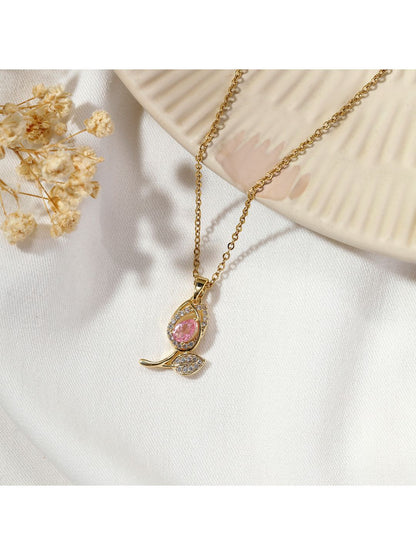 SALTY Women Rosy Dew Stone-Studded Pendant With Chain
