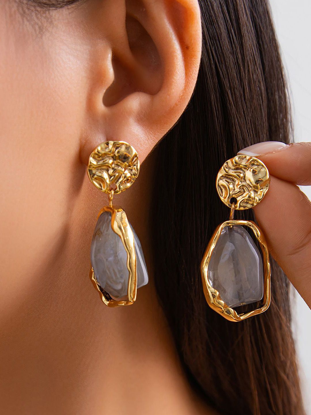 Gold-Plated Oval Drop Earrings