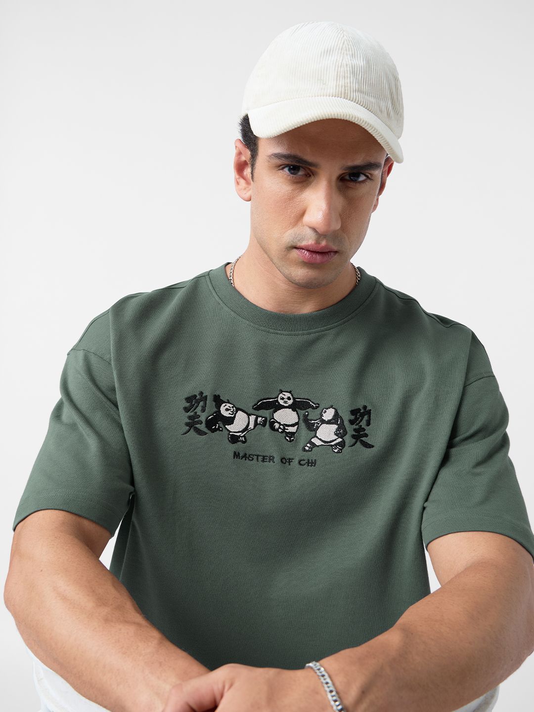 Men Oversized Kung Fu Panda Green Tshirts