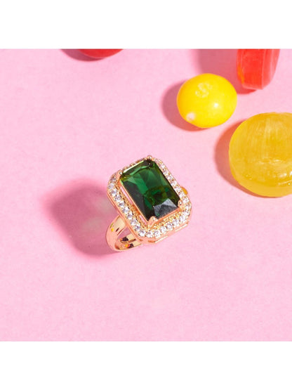 SALTY Emerald Stone Studded Julia Roberts Ring & Necklace