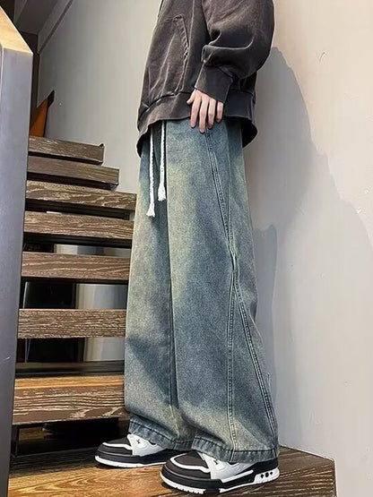 Men Wide Leg Mid-Rise Medium Shade Jeans