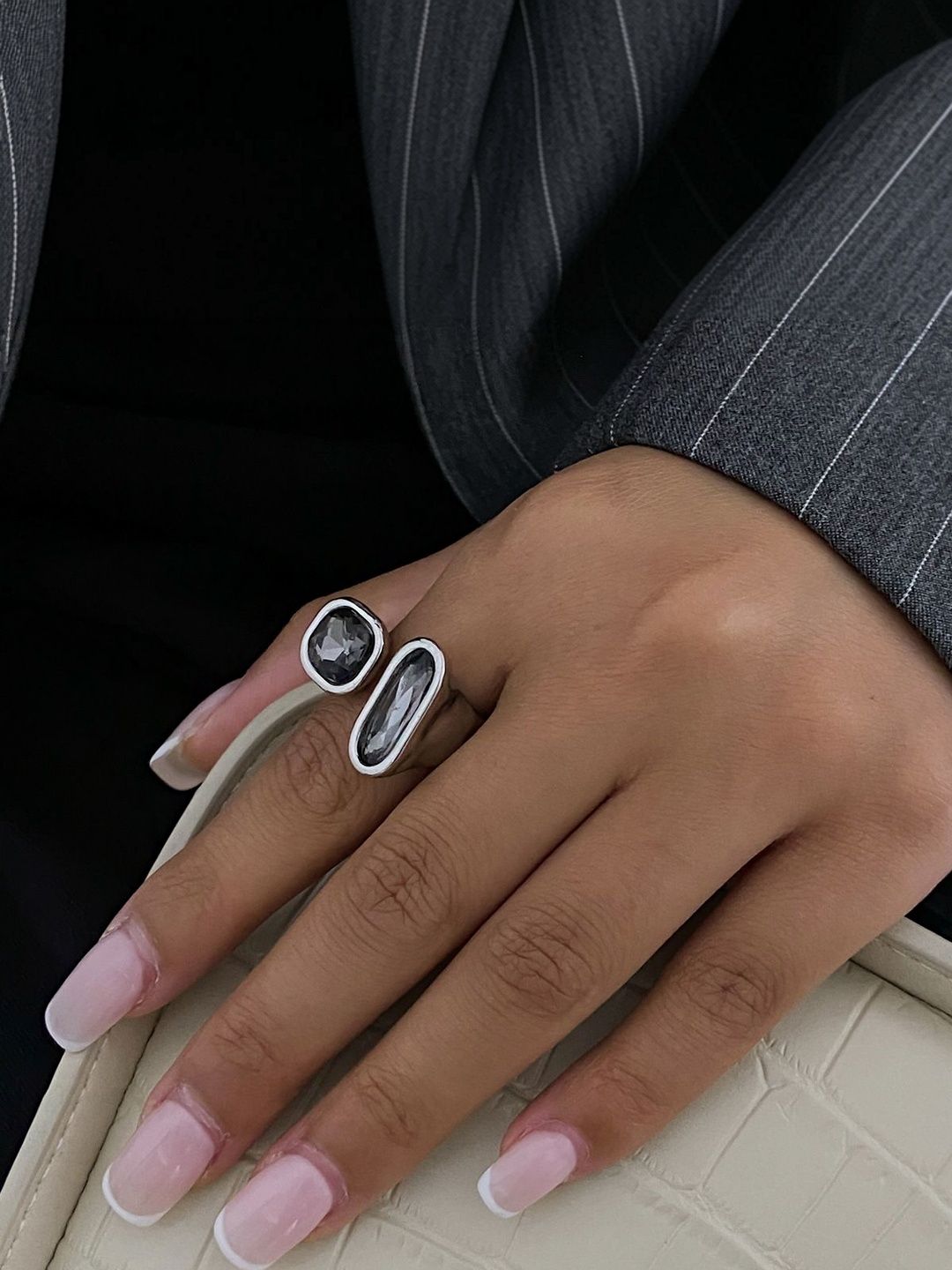 Silver-Plated Stone-Studded Finger Ring