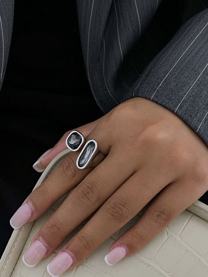 Silver-Plated Stone-Studded Finger Ring