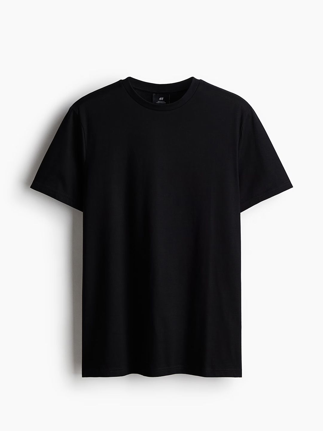 HM Men Black Solid Cotton Pure Cotton T-shirt Regular Fit