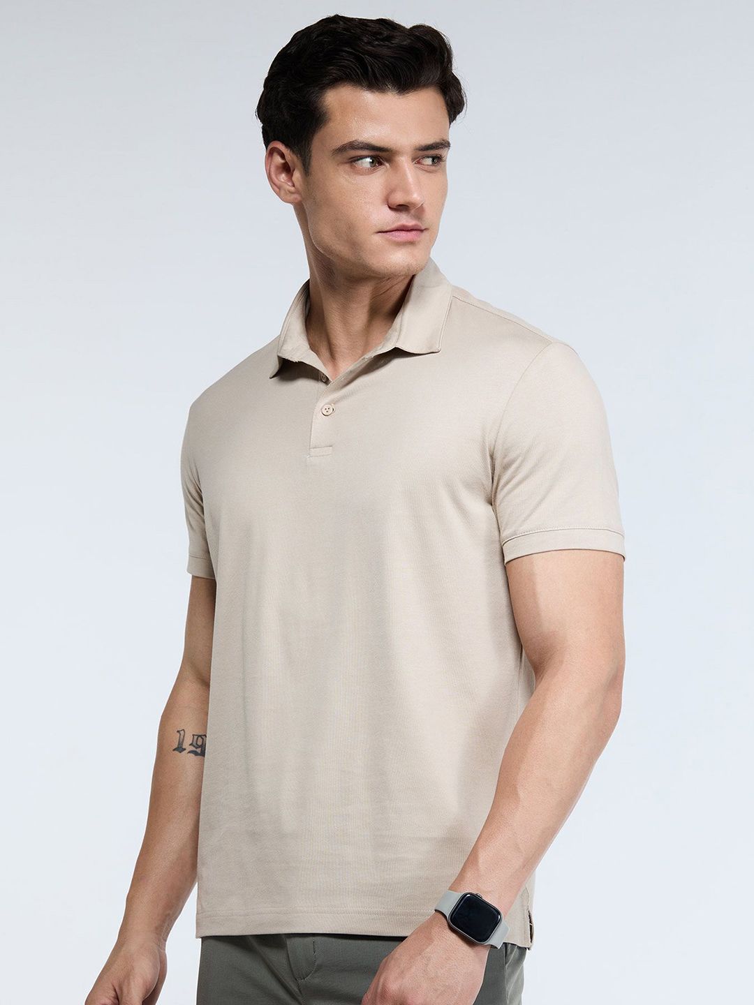 Men Sand Supima Regular Fit Polo T-Shirt