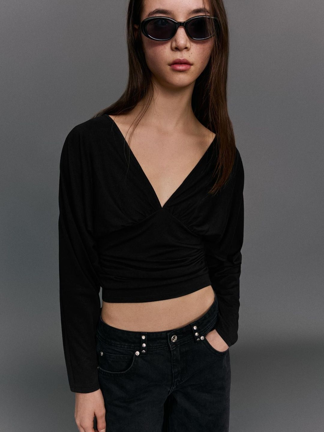 Long sleeve ruched T-shirt