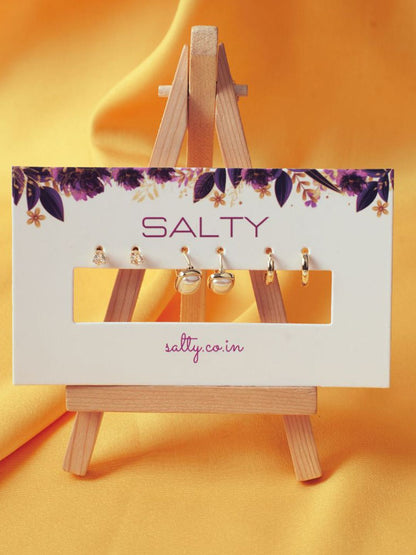 SALTY Set Of 3 Gold-Plated Keshi Pearl Contemporary Studs